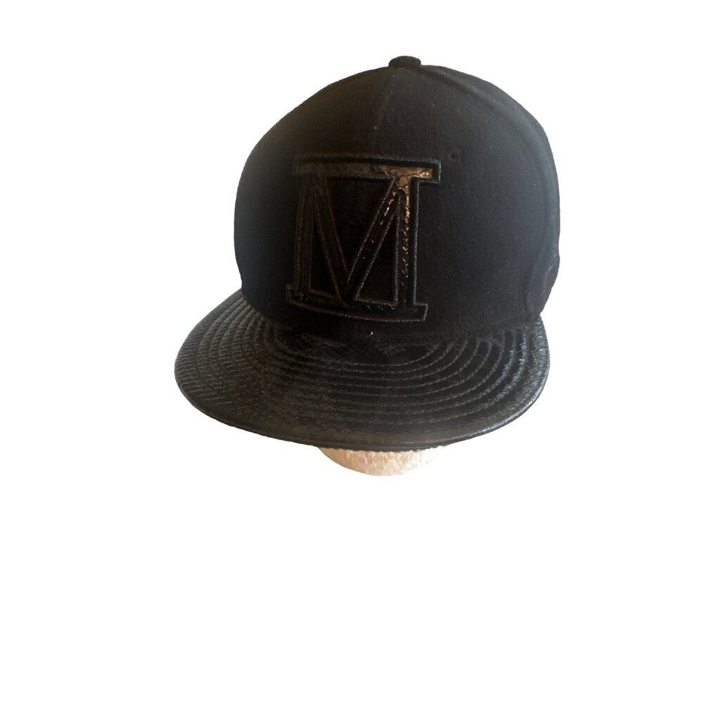Black on Black‎ 1/1000 M Flat Bill Hat Cap Fitted Size 7 1/8